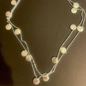 Extra long silver “coin” necklace